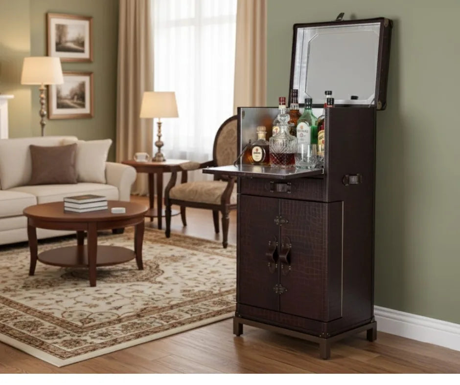 Prestige Martini Crocodile Leather Bar Trunk | Luxury Liquor Cabinet & Wine Storage