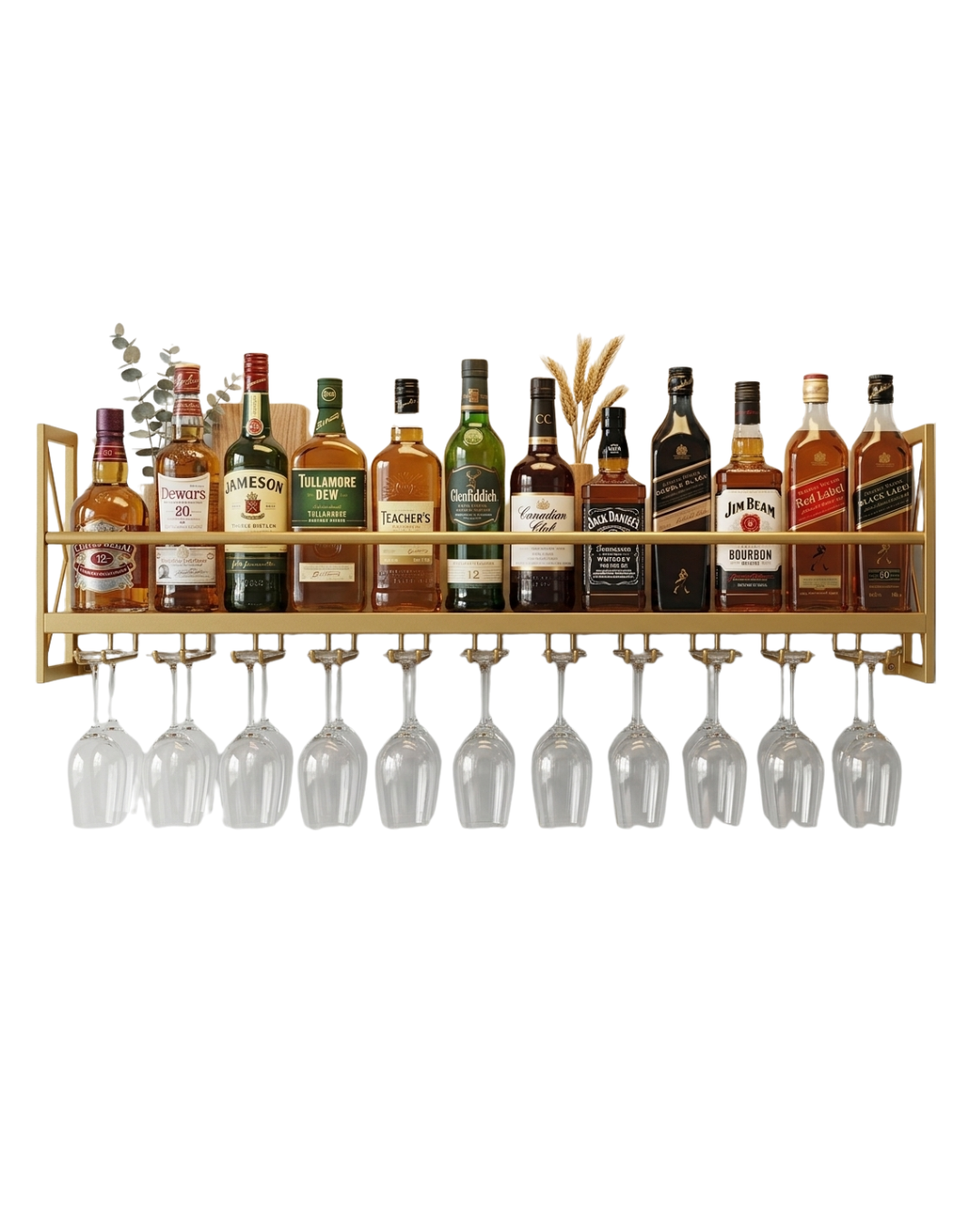 Gold Wall Bar Shelf with Stemware Glass Holder