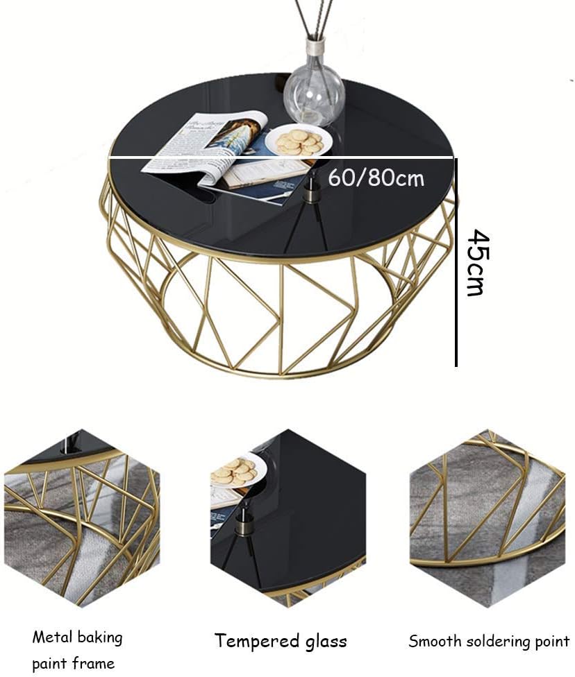 Round Black Gold Tempered Glass Table