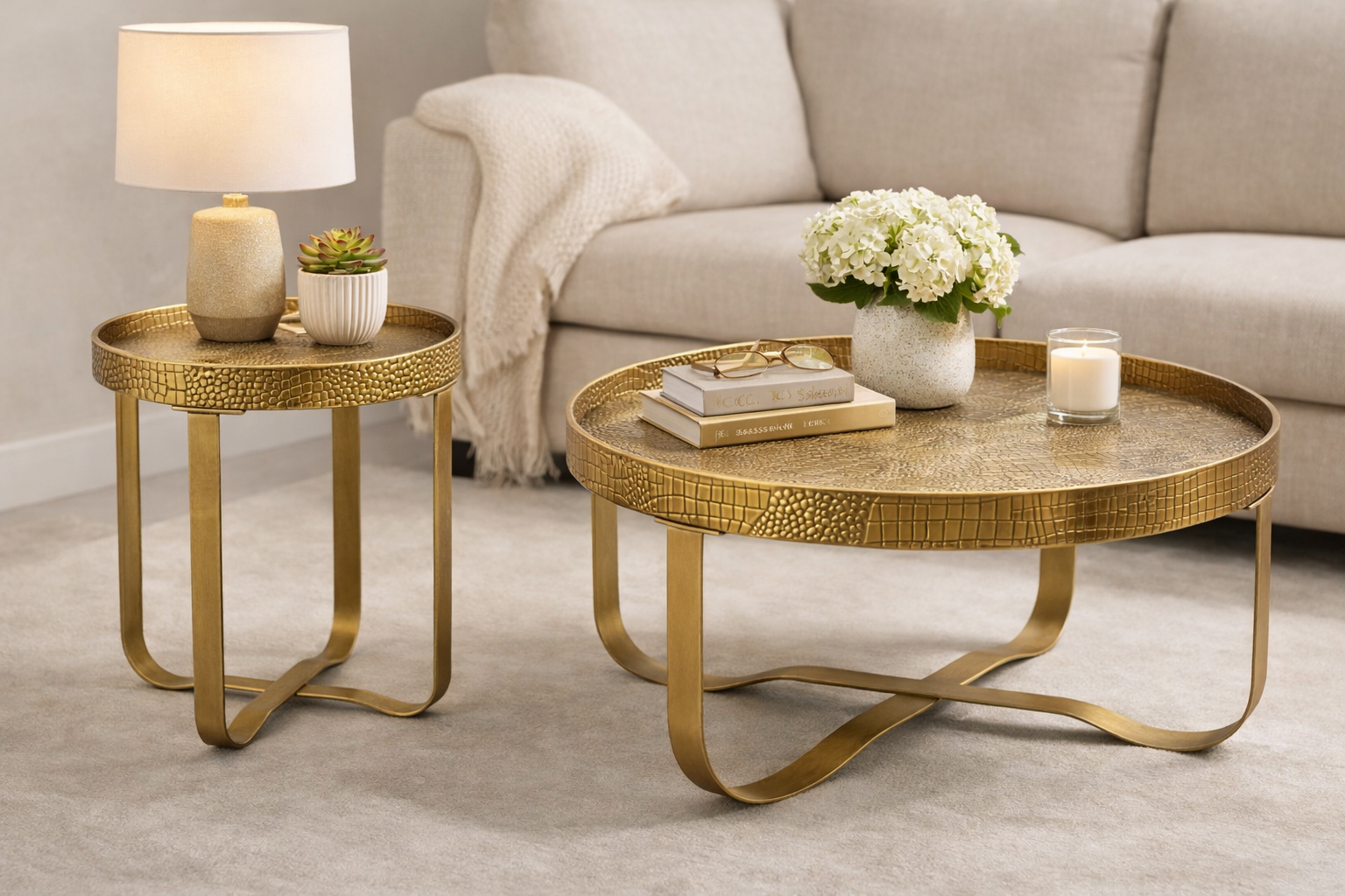Big Round Textured Rustic Gold Round Coffee Table