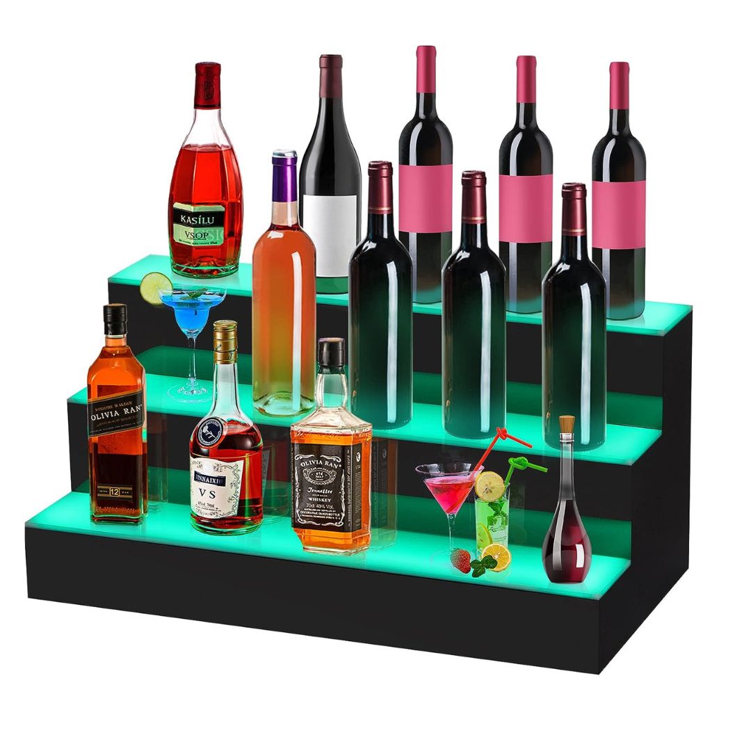 3 Step Lighted Liquor Bottle Display Shelf Counter-top Bar Organiser